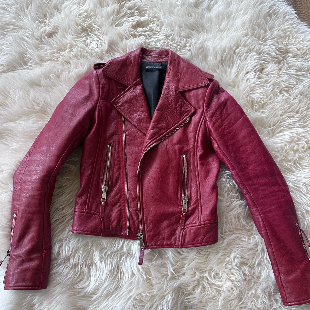 Balenciaga Leather Biker Jacket Burgundy Size 38 Motorcycle Jacket